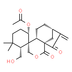 ChemSpider 2D Image | (1S,1'S,2S,6R,6'S,9'S)-6-(Hydroxymethyl)-5,5-dimethyl-10'-methylene-2',11'-dioxo-3'-oxaspiro[cyclohexane-1,5'-tricyclo[7.2.1.0~1,6~]dodecan]-2-yl acetate | C22H30O6