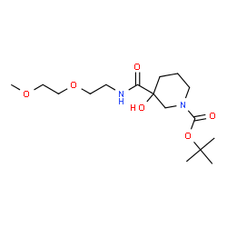 ChemSpider 2D Image | 2-Methyl-2-propanyl 3-hydroxy-3-{[2-(2-methoxyethoxy)ethyl]carbamoyl}-1-piperidinecarboxylate | C16H30N2O6