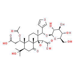 ChemSpider 2D Image | (1R,2S,3'R,5R,6R,8aR)-5-[(1S)-1-Acetoxy-2-carboxyethyl]-2-[(S)-3-furyl(beta-D-glucopyranosyloxy)methyl]-6-(2-hydroxy-2-propanyl)-2,5,8a-trimethyl-8-oxooctahydro-2H-spiro[naphthalene-1,2'-oxirane]-3'-c
arboxylic acid | C34H48O16