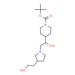 ChemSpider 2D Image | 2-Methyl-2-propanyl 4-{1-hydroxy-2-[3-(2-hydroxyethyl)-1-pyrrolidinyl]ethyl}-1-piperidinecarboxylate | C18H34N2O4