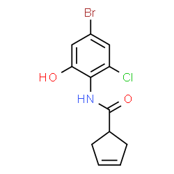 ChemSpider 2D Image | N-(4-Bromo-2-chloro-6-hydroxyphenyl)-3-cyclopentene-1-carboxamide | C12H11BrClNO2