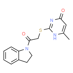 ChemSpider 2D Image | 2-{[2-(2,3-Dihydro-1H-indol-1-yl)-2-oxoethyl]sulfanyl}-6-methyl-4(1H)-pyrimidinone | C15H15N3O2S