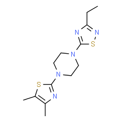 ChemSpider 2D Image | 1-(4,5-Dimethyl-1,3-thiazol-2-yl)-4-(3-ethyl-1,2,4-thiadiazol-5-yl)piperazine | C13H19N5S2