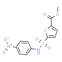 ChemSpider 2D Image | Methyl 5-[(4-nitrophenyl)sulfamoyl]-2-thiophenecarboxylate | C12H10N2O6S2