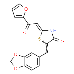 ChemSpider 2D Image | (2Z,5Z)-5-(1,3-Benzodioxol-5-ylmethylene)-2-[2-(2-furyl)-2-oxoethylidene]-1,3-thiazolidin-4-one | C17H11NO5S