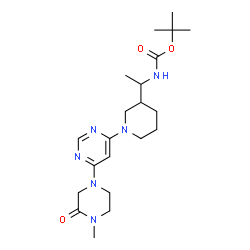 ChemSpider 2D Image | 2-Methyl-2-propanyl (1-{1-[6-(4-methyl-3-oxo-1-piperazinyl)-4-pyrimidinyl]-3-piperidinyl}ethyl)carbamate | C21H34N6O3