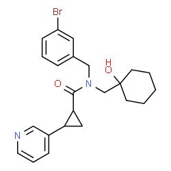 ChemSpider 2D Image | N-(3-Bromobenzyl)-N-[(1-hydroxycyclohexyl)methyl]-2-(3-pyridinyl)cyclopropanecarboxamide | C23H27BrN2O2