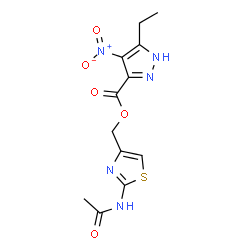 ChemSpider 2D Image | (2-Acetamido-1,3-thiazol-4-yl)methyl 5-ethyl-4-nitro-1H-pyrazole-3-carboxylate | C12H13N5O5S