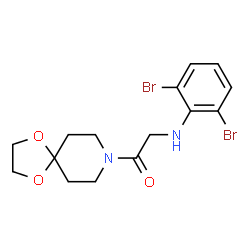 ChemSpider 2D Image | 2-[(2,6-Dibromophenyl)amino]-1-(1,4-dioxa-8-azaspiro[4.5]dec-8-yl)ethanone | C15H18Br2N2O3