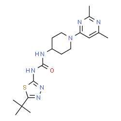 ChemSpider 2D Image | 1-[1-(2,6-Dimethyl-4-pyrimidinyl)-4-piperidinyl]-3-[5-(2-methyl-2-propanyl)-1,3,4-thiadiazol-2-yl]urea | C18H27N7OS