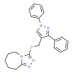 ChemSpider 2D Image | 3-{[(1,3-Diphenyl-1H-pyrazol-4-yl)methyl]sulfanyl}-6,7,8,9-tetrahydro-5H-[1,2,4]triazolo[4,3-a]azepine | C23H23N5S