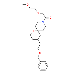 ChemSpider 2D Image | 1-{4-[2-(Benzyloxy)ethyl]-1-oxa-9-azaspiro[5.5]undec-9-yl}-2-(2-methoxyethoxy)ethanone | C23H35NO5