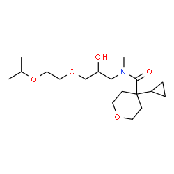 ChemSpider 2D Image | 4-Cyclopropyl-N-[2-hydroxy-3-(2-isopropoxyethoxy)propyl]-N-methyltetrahydro-2H-pyran-4-carboxamide | C18H33NO5