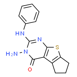 ChemSpider 2D Image | 3-Amino-2-anilino-3,5,6,7-tetrahydro-4H-cyclopenta[4,5]thieno[2,3-d]pyrimidin-4-one | C15H14N4OS