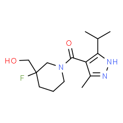ChemSpider 2D Image | [3-Fluoro-3-(hydroxymethyl)-1-piperidinyl](5-isopropyl-3-methyl-1H-pyrazol-4-yl)methanone | C14H22FN3O2