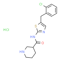 ChemSpider 2D Image | N-[5-(2-Chlorobenzyl)-1,3-thiazol-2-yl]-3-piperidinecarboxamide hydrochloride (1:1) | C16H19Cl2N3OS