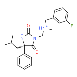 ChemSpider 2D Image | (3-Fluorophenyl)-N-{[(4R)-4-isobutyl-2,5-dioxo-4-phenyl-1-imidazolidinyl]methyl}-N-methylmethanaminium | C22H27FN3O2