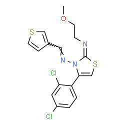 ChemSpider 2D Image | (2E)-4-(2,4-Dichlorophenyl)-N-(2-methoxyethyl)-3-[(E)-(3-thienylmethylene)amino]-1,3-thiazol-2(3H)-imine | C17H15Cl2N3OS2