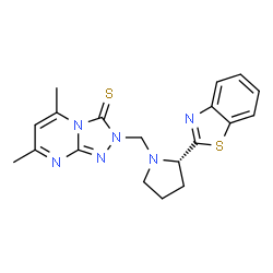 ChemSpider 2D Image | 2-{[(2S)-2-(1,3-Benzothiazol-2-yl)-1-pyrrolidinyl]methyl}-5,7-dimethyl[1,2,4]triazolo[4,3-a]pyrimidine-3(2H)-thione | C19H20N6S2