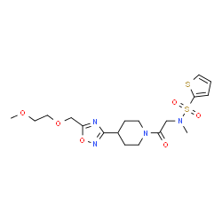 ChemSpider 2D Image | N-[2-(4-{5-[(2-Methoxyethoxy)methyl]-1,2,4-oxadiazol-3-yl}-1-piperidinyl)-2-oxoethyl]-N-methyl-2-thiophenesulfonamide | C18H26N4O6S2