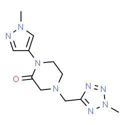 ChemSpider 2D Image | 1-(1-Methyl-1H-pyrazol-4-yl)-4-[(2-methyl-2H-tetrazol-5-yl)methyl]-2-piperazinone | C11H16N8O