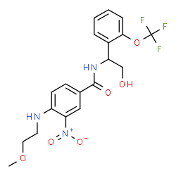 ChemSpider 2D Image | N-{2-Hydroxy-1-[2-(trifluoromethoxy)phenyl]ethyl}-4-[(2-methoxyethyl)amino]-3-nitrobenzamide | C19H20F3N3O6