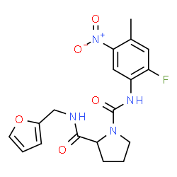ChemSpider 2D Image | N~1~-(2-Fluoro-4-methyl-5-nitrophenyl)-N~2~-(2-furylmethyl)-1,2-pyrrolidinedicarboxamide | C18H19FN4O5