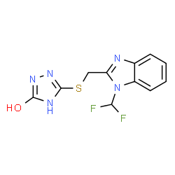 ChemSpider 2D Image | 5-({[1-(Difluoromethyl)-1H-benzimidazol-2-yl]methyl}sulfanyl)-4H-1,2,4-triazol-3-ol | C11H9F2N5OS