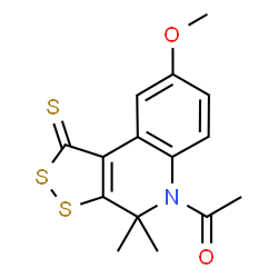 ChemSpider 2D Image | 1-{8-methoxy-4,4-dimethyl-1-sulfanylidene-[1,2]dithiolo[3,4-c]quinolin-5-yl}ethanone | C15H15NO2S3