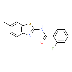 ChemSpider 2D Image | 2-Fluoro-N-(6-methyl-1,3-benzothiazol-2-yl)benzamide | C15H11FN2OS