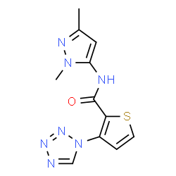 ChemSpider 2D Image | N-(1,3-Dimethyl-1H-pyrazol-5-yl)-3-(1H-tetrazol-1-yl)-2-thiophenecarboxamide | C11H11N7OS