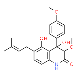 ChemSpider 2D Image | 4,5-Dihydroxy-3-methoxy-4-(4-methoxyphenyl)-6-(3-methyl-2-buten-1-yl)-3,4-dihydro-2(1H)-quinolinone | C22H25NO5
