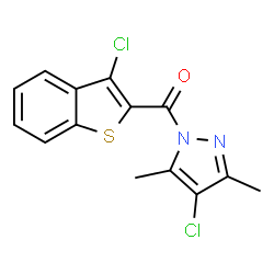 ChemSpider 2D Image | 4-chloro-1-(3-chloro-1-benzothiophene-2-carbonyl)-3,5-dimethylpyrazole | C14H10Cl2N2OS