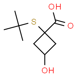 ChemSpider 2D Image | 3-Hydroxy-1-[(2-methyl-2-propanyl)sulfanyl]cyclobutanecarboxylic acid | C9H16O3S