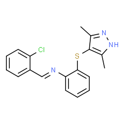 ChemSpider 2D Image | (E)-1-(2-Chlorophenyl)-N-{2-[(3,5-dimethyl-1H-pyrazol-4-yl)sulfanyl]phenyl}methanimine | C18H16ClN3S