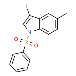 ChemSpider 2D Image | 3-Iodo-5-methyl-1-(phenylsulfonyl)-1H-indole | C15H12INO2S