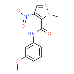 ChemSpider 2D Image | N-(3-Methoxyphenyl)-1-methyl-4-nitro-1H-pyrazole-5-carboxamide | C12H12N4O4