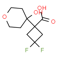ChemSpider 2D Image | 3,3-Difluoro-1-(4-hydroxytetrahydro-2H-pyran-4-yl)cyclobutanecarboxylic acid | C10H14F2O4
