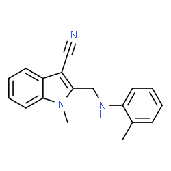 ChemSpider 2D Image | 1-Methyl-2-{[(2-methylphenyl)amino]methyl}-1H-indole-3-carbonitrile | C18H17N3