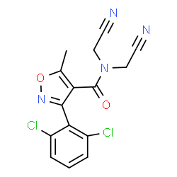 ChemSpider 2D Image | N,N-Bis(cyanomethyl)-3-(2,6-dichlorophenyl)-5-methyl-1,2-oxazole-4-carboxamide | C15H10Cl2N4O2