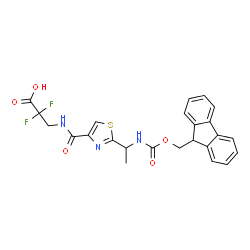 ChemSpider 2D Image | 3-({[2-(1-{[(9H-Fluoren-9-ylmethoxy)carbonyl]amino}ethyl)-1,3-thiazol-4-yl]carbonyl}amino)-2,2-difluoropropanoic acid | C24H21F2N3O5S