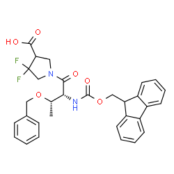 ChemSpider 2D Image | 1-{O-Benzyl-N-[(9H-fluoren-9-ylmethoxy)carbonyl]-D-threonyl}-4,4-difluoro-3-pyrrolidinecarboxylic acid | C31H30F2N2O6