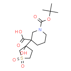 ChemSpider 2D Image | 3-(3-Hydroxy-1,1-dioxidotetrahydro-3-thiophenyl)-1-{[(2-methyl-2-propanyl)oxy]carbonyl}-3-piperidinecarboxylic acid | C15H25NO7S