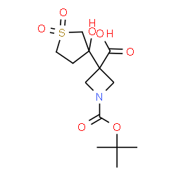 ChemSpider 2D Image | 3-(3-Hydroxy-1,1-dioxidotetrahydro-3-thiophenyl)-1-{[(2-methyl-2-propanyl)oxy]carbonyl}-3-azetidinecarboxylic acid | C13H21NO7S