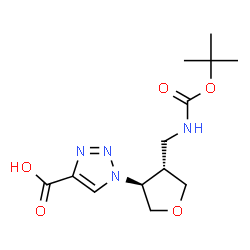 ChemSpider 2D Image | 1-{(3S,4S)-4-[({[(2-Methyl-2-propanyl)oxy]carbonyl}amino)methyl]tetrahydro-3-furanyl}-1H-1,2,3-triazole-4-carboxylic acid | C13H20N4O5