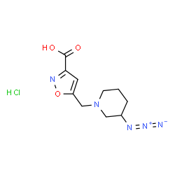 ChemSpider 2D Image | 5-[(3-Azido-1-piperidinyl)methyl]-1,2-oxazole-3-carboxylic acid hydrochloride (1:1) | C10H14ClN5O3
