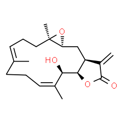 ChemSpider 2D Image | (1aR,4E,8Z,10R,10aR,13aS,14aS)-10-Hydroxy-1a,5,9-trimethyl-13-methylene-2,3,6,7,10,10a,13,13a,14,14a-decahydrooxireno[4,5]cyclotetradeca[1,2-b]furan-12(1aH)-one | C20H28O4