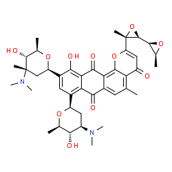 ChemSpider 2D Image | 10-[(2R,4S,5S,6R)-4-(Dimethylamino)-5-hydroxy-4,6-dimethyltetrahydro-2H-pyran-2-yl]-8-[(2R,4R,5S,6R)-4-(dimethylamino)-5-hydroxy-6-methyltetrahydro-2H-pyran-2-yl]-2-[(2S,2'S,3R,3'S)-3,3'-dimethyl-2,2'
-bioxir-3-yl]-11-hydroxy-5-methyl-4H-naphtho[2,3-h]chromene-4,7,12-trione (non-preferred name) | C41H50N2O11