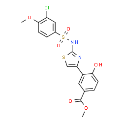ChemSpider 2D Image | Methyl 3-(2-{[(3-chloro-4-methoxyphenyl)sulfonyl]amino}-1,3-thiazol-4-yl)-4-hydroxybenzoate | C18H15ClN2O6S2