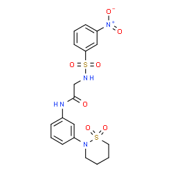 ChemSpider 2D Image | N-[3-(1,1-Dioxido-1,2-thiazinan-2-yl)phenyl]-N~2~-[(3-nitrophenyl)sulfonyl]glycinamide | C18H20N4O7S2